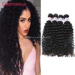 Trame Glamour Capelli Brasiliani Vergini Tesse Cuticola Completa Capelli Umani Remy Onda Profonda Ricci Capelli Malesi Indiani Peruviani 4 Fasci