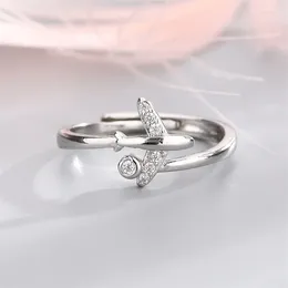 Anillos de racimo 925 plateado cristal avión ajustable para mujeres niñas regalo de Navidad nupcial joyería anillo de compromiso E2370