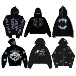 Zip Hoodie Skeleton Goth Sweatshirt Sport Coat Pullover Men Grots Long Long Long Exclude Y2K Jacket Hoodies 231227