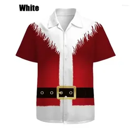 Camisas casuais masculinas homens camisa de natal peludo spoof muscular cosplay papai noel presente impressão manga curta botão de lapela