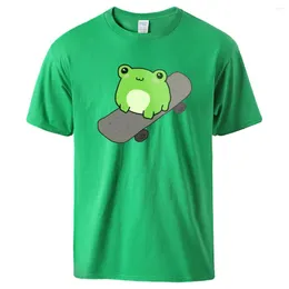 Men's T Shirts Cute Frog On Skateboard - Kawaii Cottagecore Aesthetic Skateboarding Metal Print T-Shirt Men Soft Cotton Cool Tee