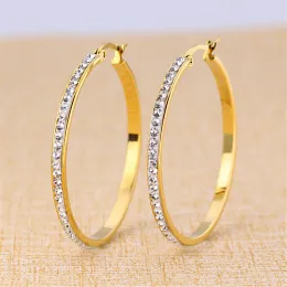 Cubic Zirconia Hoop örhängen för kvinnor 14K Yellow Gold CZ Earring Fashion Bling Bling Party SMEEXCH GENTER