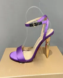 الصولجان الذهبي الكعب الصنادل الأحذية الرسمية أحذية براءة اختراع جلدية ساتان راينستون مزينة الأرجواني الكعب العالي 10 سم نساء 039S DESI9718445