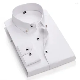 Men's Dress Shirts Diamond Button Shirt For Mens Long Sleeve Solid Color Stretch Slim Business Male White Social Men Clothing Blouse 4XL