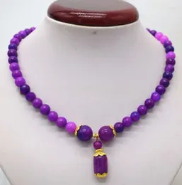 Correntes bonitas 8mm-12mm Natural Roxo Sugilite Rodada Gems Beads Pingente Colar 16-24"