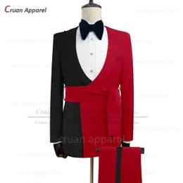 Män kostymer Set Wedding Groomsman Tailormade Jackets Slim Fit Outfits Birthday Evening Fashion Blazer Pants Belt 2 Pieces 231227