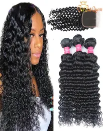 Peruanische Deep Wave Bundles mit Verschluss 100 Remy Echthaar Deep Wave mit 4x4 Spitzenverschluss6571767