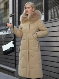 Women's Down Parkas New Women's Winter Jacket 2023 Mid-Length Fashion Slim Over Kne Fur Collar Thick Cotton Coat Elegant Red Parka Woman Clothing J231227