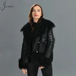 JxWatcher Frauen echte Shearling -Jacken Herbst Winter Lammfell Crop Mant