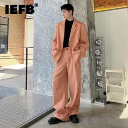 IEFB Men's Suits Woolen Single Breasted Lapel Blazers Straight Wide Leg Casual Pants Trend Autumn Winter Two Pieces Set 9C3079 231227