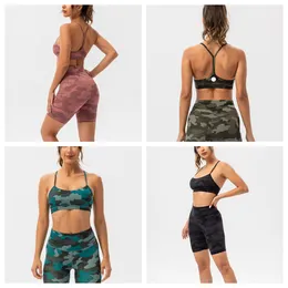 LU-827 Nackt Krawatte Dye Camouflage Sport Yoga Hosen Krawatte Dye gedruckter Fischgramm Back Sport BH Yoga Wear Set