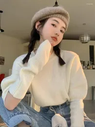 Kadın Sweaters Koreli Yuvarlak Boyun Süvari Kadın Moda Kelepçesi Tatlı Yumuşak Glutinus Katı Mizaç Elastik Kolej Gevşek Kış Kadın