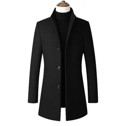 Men'S Mid-Length Slim Woolen Coat Fashionable Stand-Up Collar Solid Color Coat Comfortable Soft Warm Outwear Abrigo Hombre 231226