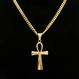 Gyptian Ankh Key Charm Hip Hop Cross Gold Silver Plated Pendant Necklaces For Men Top Quality Fashion Party Jewellry Gift223Y