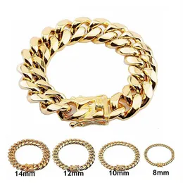 Bracelets Hip Hop en acier inoxydable 316L, 8 10 12 14 16 18mm, haute brillance, lien cubain Miami, pour hommes et femmes, chaîne Punk, fermoir papillon, 278K