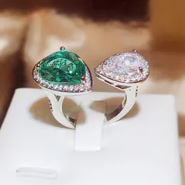 Bröllop diamant droppringar för kvinnor födelsedag dag gåva lyx kärlek hjärta grön vit diamant kinesiska finger ring smycken mosonite sten smycken grossist anillos
