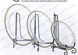 プレート新しい丸い結婚式の銀シルバーディッシュ金色のガラスビーズ充電器パテスプレートウェディングテーブル装飾用