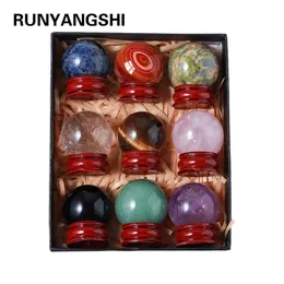 9pcs/caixa Natural Amethyst Crystal Ball Healing Quartz Reiki Phere Wicca Chakra Massage Globe Decor