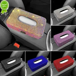 Dekorationer Nya lyxiga strassbil Vävnadslåda Holder Blocktyp Tissue Box For Center Console Armst Box Seat Back Bling Car Accessories