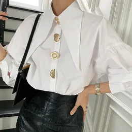 QWEEK Comfort Women's Shirts Sharp Corner Lapel Fashion Lady Blouses Korean Style White All match Long sleeved Tops Autumn 231227