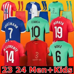 Atletico Madrids Football Jersey Griezmann 23 24 120 almination 2023 2024 M.Llorente Koke Saul Lemar Football Shirt Men Kids Kits مجموعة الزي الرسمي