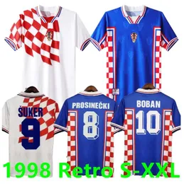 1998 Home Away Suker Retro Jerseys Boban Croatia Soccer Coureys Vintage Classic Prosinecki Football Shirt Soldo Stimac Tudor Mato Bajic Maillot de Foot