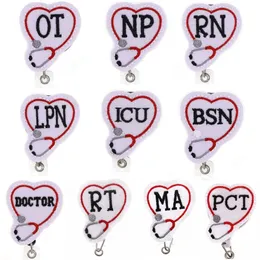 Portachiavi medico personalizzato Feltro Stetoscopio OT NP RN LPN ICU BSN MEDICO RT MA PCT Bobina porta badge retrattile per infermiere Accessori280d