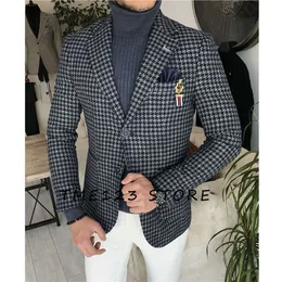 Houndstooth Men's Jacket Vintage Steampunk Outerwear Slim Fit Tailored Custom Horse Windscreen Climbing Clothes Women Military