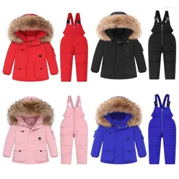 Пуховое пальто, детский зимний костюм для мальчиков от 1 до 2, 3, 4, 5, 6 лет, зимняя теплая детская лыжная одежда, комплект одежды, парки для маленьких девочек, куртка с меховым воротником, комбинезоны