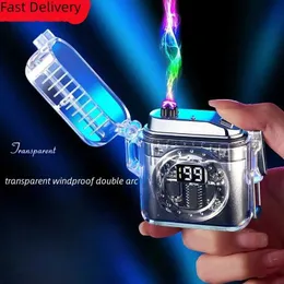 Plasma USB Charging Electric LED Display Touch Sensing Pulse Waterproof Windproof Lighting Double Arc Lighter Outdoor Men's Gift