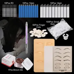 Maskinpermanent sminkpaket för nybörjare Practice Skin Manual Pen Pigment Microblading Needles Tattoo Ring Cups Eyebrow Lip Beauty