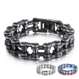 19mm Heavy Punk Rock Uomo Arcobaleno Blu Bike Biker Moto Bracciale a catena Gioielli Bracciale bicicletta in acciaio al titanio nero Ba235h