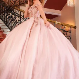 Роскошные розовые принцесса бальные платья Quinceanera платья приспособления кружев