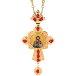 Pendant Necklaces Cross Necklace Zircons Crystals Christian Church Golden Priest Crucifix Orthodox Baptism Gift Religious Icons Pe229C