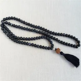 Pendants 6 Mm Black Agate Volcanic Stone Tassel 108 Beads Mala Necklace Cuff Bless Buddhism Elegant Handmade Chic Classic Reiki