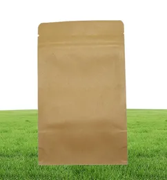 100 Pieceslot 5 Sizes Stand Up Kraft Paper Food Bags Doypack Zip lock Brown Storage Paper Bag Clear Window Bulk Food Package Bags2159118