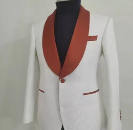 Men's Suits Jacquard Men 2 Piece Orange Satin Shawl Lapel Blazer Sets Wedding Prom Groom Male Clothing Trajes De Hombre Costume Homme