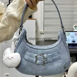 Bolsas de ombro bolsa de jeans coreana y2k estilo decoração de estrela fêmea insera hobos hobos vintage PU bolsa de couro para mulheres totblieberryeyes