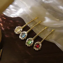 Acessórios de cabelo Bangs Clips Pearl Headwear Clip Green Gem Rhinestone Set Estilo Coreano Mulheres Pin