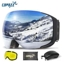 COPOZZ Magnetic Ski Goggles with 2s Quick-Change Lens and Case Set UV400 Protection Anti-Fog Snowboard Ski Glasses for Men Women 231226