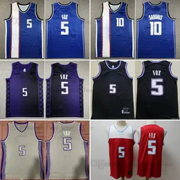 2023-24 Novas camisas de basquete 5 De'Aaron 10 Domantas Fox Sabonis Jersey costurada masculina S-XXXL