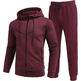 Men's Tracksuits Fashion Waffle Hooded Sweatshirts And Pants Men 2023 Fall Casual Loose Two Piece Sets For Mens Clothing Outdoor Suits