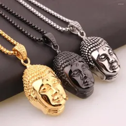 High Quality Jewelry Silver Color Gold Black Gothic 316L Stainless Steel Buddha Head Mens Unisexs Necklace Free Box Chain 24"