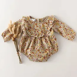 Baby flicka kläder för 0 2y vår mjuk bomull född långa ärmar romper mode spädbarn kläder 231226