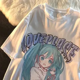 Camiseta Harajuku bidimensional de anime con dos estampados medios, camiseta de manga corta con cuello redondo, top de nicho y2k para mujer a la moda