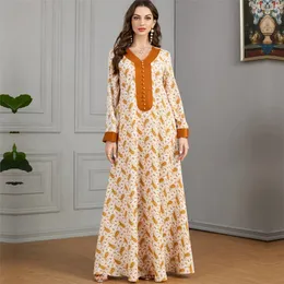 Ropa étnica Fiesta Eid Musulmán Abaya Mujeres elegantes Estampado floral Vestido maxi Dubai Kaftan Árabe Turquía Ramadán islámico Jalabiya Caftan