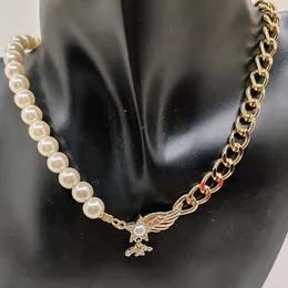 Francuska projektant biżuterii luksus perłowy mosiężny naszyjnik