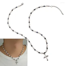 Pendant Necklaces Rosary Cross-shape Exaggerated Clavicle Chain Temperament Pearls Stone Necklace