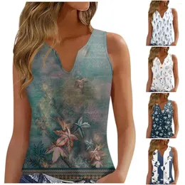 Women's Tanks Fashion V-neck Vest Loose Vintage Print Sleeveless Top T-shirt Skincare Driable Tank Regata Feminina