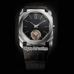 Nouveau 42mm Octo Finissimo Tourbillon 102560 Boîtier en acier Cadran noir Mécanique Remontage manuel Montre pour homme Bracelet en cuir noir 6 couleurs Wat273L